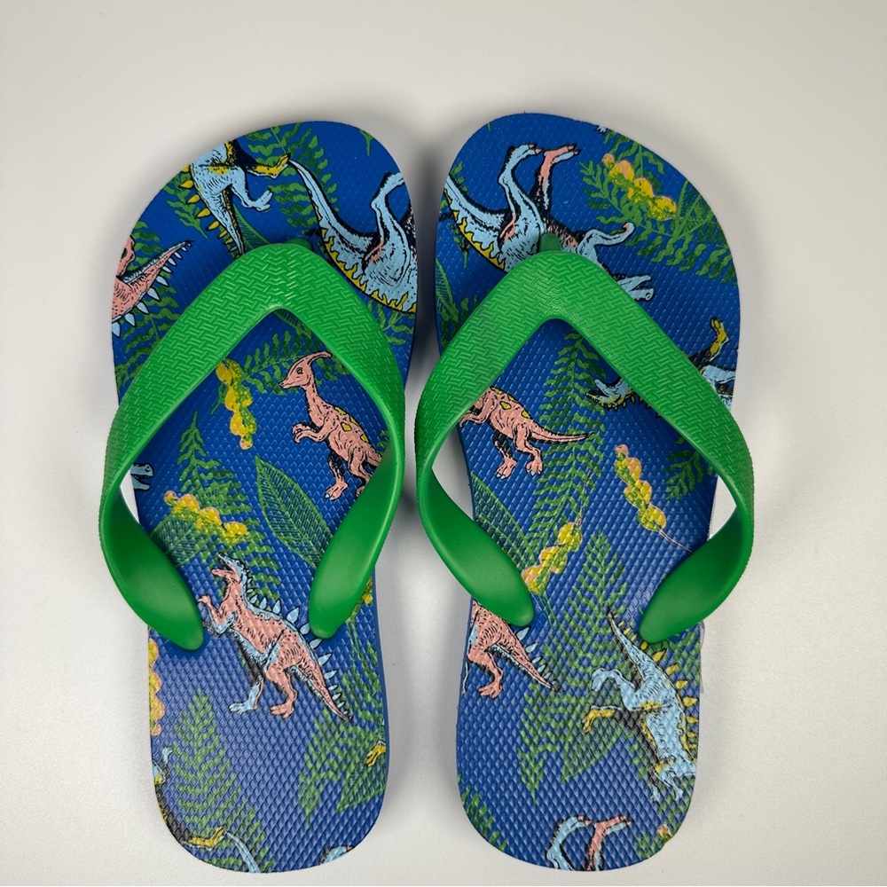 Old Navy Dinosaur Print Flip Flop Sandals Kids Size 12-13 Blue Green